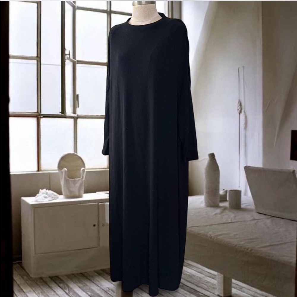 True vintage Black Long Sleeve oversized maxi heavy monastic minimal dress 90s